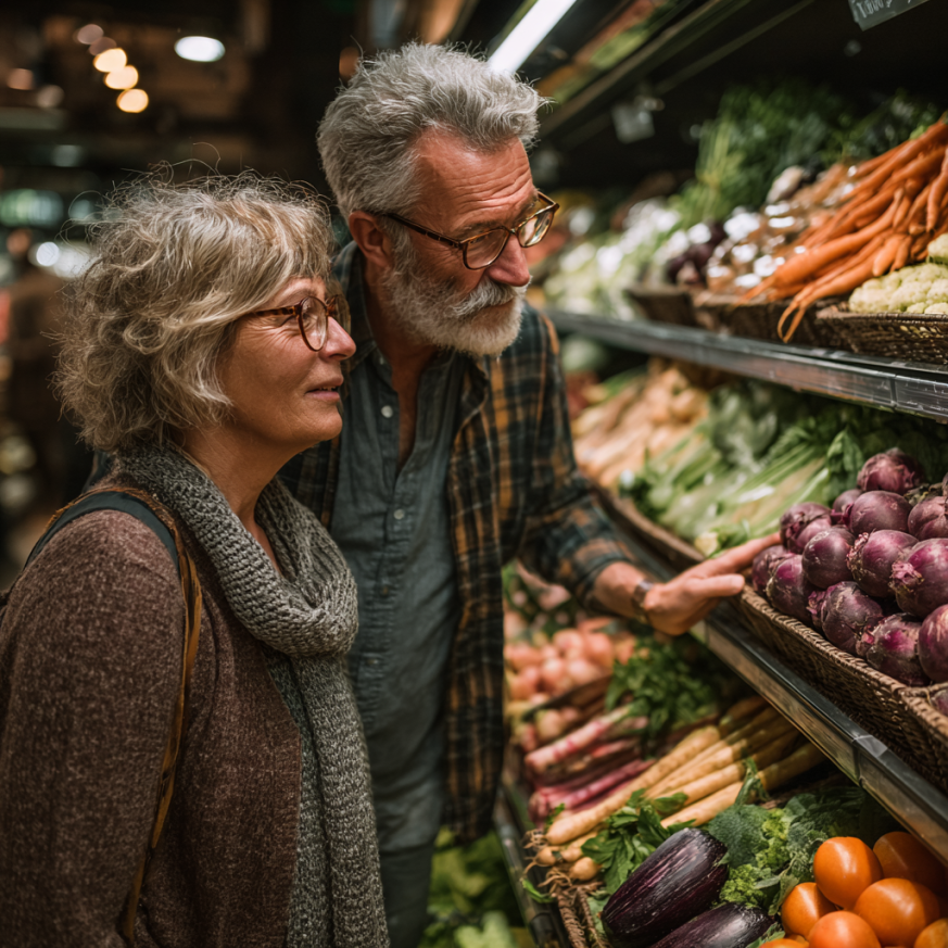 Літня жінка готує здорову їжу